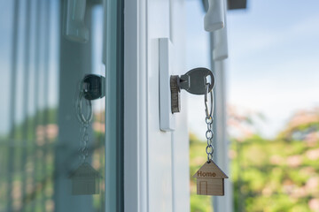 Landlord key for unlocking house is plugged into the door. Second hand house for rent and sale....