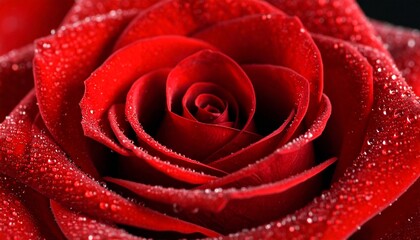 Close-Up of a Dew-Kissed Red Rose A Stunning Floral Macro Photograph
