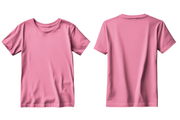 Pink blank t shirt template showcasing both front and back views, designed for graphic design applications and custom apparel creation, suitable for various printing techniques