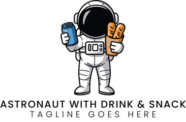 Cute Astronaut Enjoying Space Snack  Drink Illustration