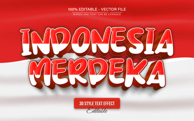 3D Text Effect Indonesia Merdeka White and Red Style. Indonesia Independence Day
