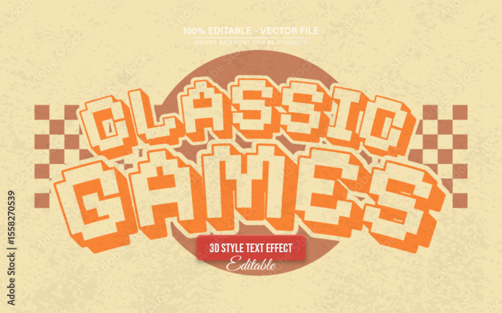 Fototapete classic game pixel 3d style text effect editable