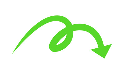 Green hand-drawn bouncing arrow marker isolated PNG transparent file type for apps, website, web, UI, logo, designs