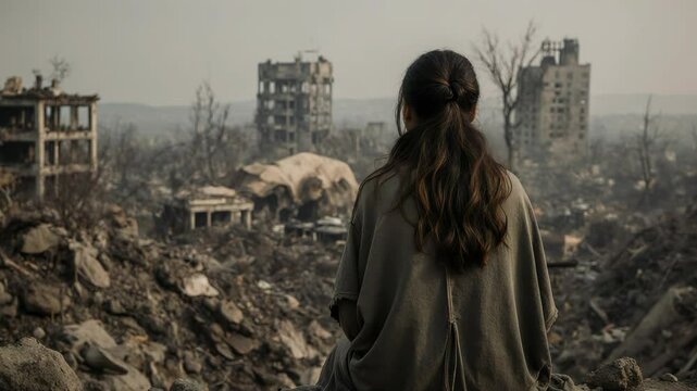 Young woman crying after war effect gift she's pain