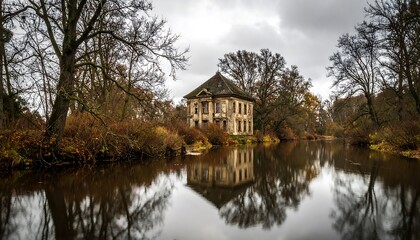 Fototapeta premium Autumnal House Reflection