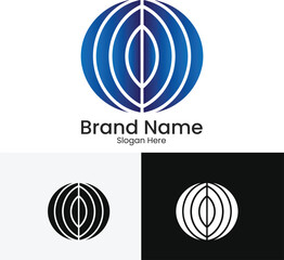 Abstract blue sphere logo design with brand name and slogan placeholder