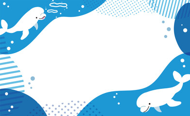 シロイルカのかわいい海中イラストフレーム素材