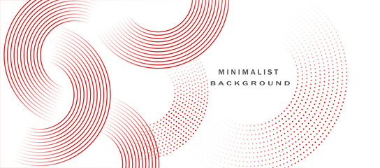 Minimalist design Abstract white background with red circle lines. Digital future technology concept. Vector illustration