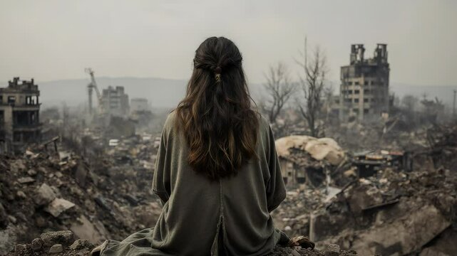 Young woman crying after war effect gift she's pain