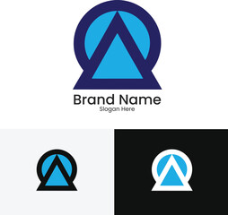 Modern abstract logo design with a blue triangle inside a circle and a text placeholder