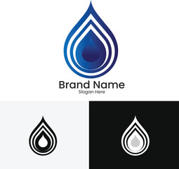 Abstract blue water drop logo design with concentric circles and text