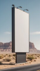 A tall, blank billboard stands in a desert landscape, ready for advertisement.