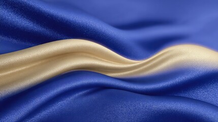 Wavy layered background in deep blue and shimmering gold tones, flowing like silk across frame