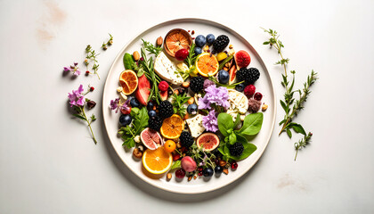 Fruit cheese plate healthy food concept