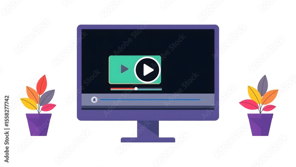 Poster modern computer screen displaying a video player interface with play button and progress bar next to