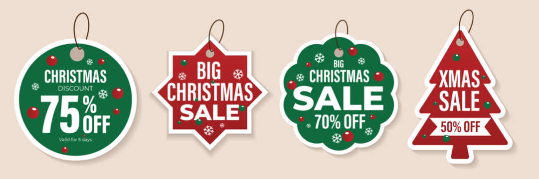 Christmas sale badge and tag design collection design. Christmas badges or labels retail discount deals holidays special offers of new year vector template. Christmas discount badge.