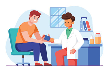 Patient receiving medical attention for an injury in a doctor's office at a hospital location during daylight hours