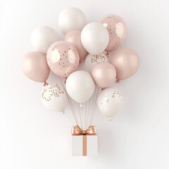 gift box with balloons against white wall made with generative AI