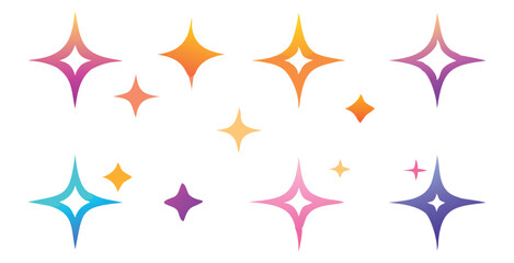Vector art of set of colorful sparkling stars isolated on white background.