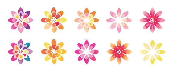 Vector art of collection of colorful abstract flowers isolated on white background.