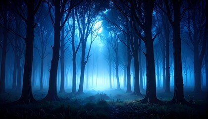 Dark, mystical forest at night