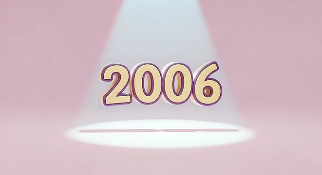 3d Number 2006 Yellow and Purple Illuminated Floating on Pink Background