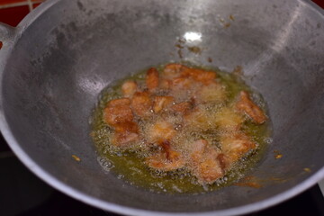 Deep fried crispy pork belly, Crispy Fried Pork Belly with Chili Sauce, Deep fried crispy pork belly sliced cooked with salt and Thai spicy dipping sauce