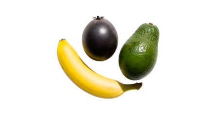Banana, Avocado and Passion Fruit Create a Smiley Face on a Transparent Background