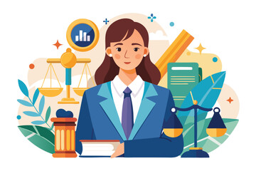 Fototapeta premium Legal assistant engaged in justice consultation at a law firm, exemplifying professionalism and dedication to client services in a supportive environment