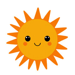 Cute cartoon sun with a smiling face and bright rays, perfect for kids' designs and cheerful themes.