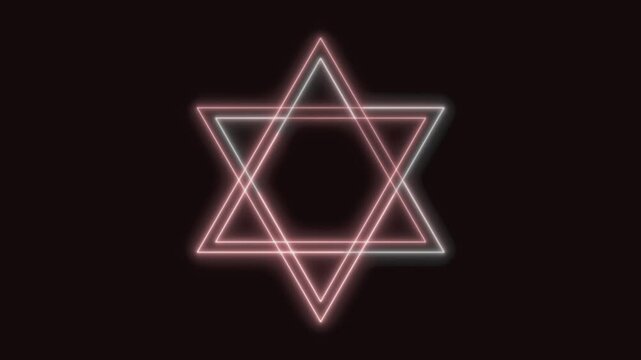 Star of David Neon Seamless Loop 4K Black Background Animated Promotional Typography for Video Editing