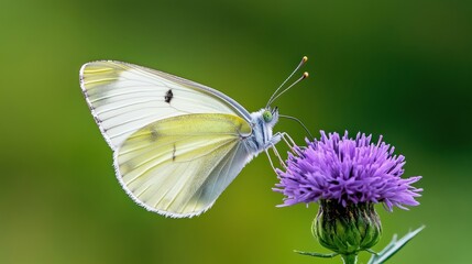 Black and white butterfly sitting on a beautiful purple flower