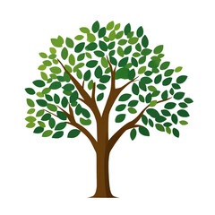 Obraz premium Stylized tree illustration with green leaves and a brown trunk Isolated on transparent Background.