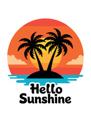 Tropical Sunset Palm Tree Beach Vacation T-Shirt Design