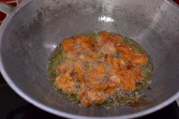 Deep fried crispy pork belly, Crispy Fried Pork Belly with Chili Sauce, Deep fried crispy pork belly sliced cooked with salt and Thai spicy dipping sauce