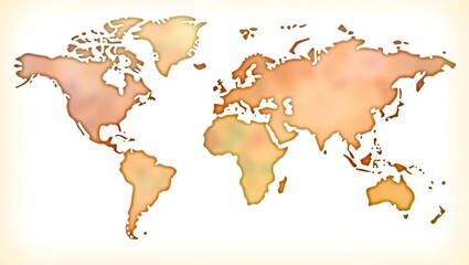 A world map illustrated in soft watercolor style with pastel tones for each continent, featuring artistic brush edges and no labels, on a clean paper background.