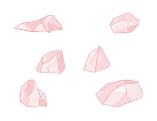 Set of pink salt crystals representing different shapes and sizes, forming a visually appealing collection