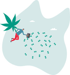 Make money and rich with marijuana CBD oil or cannabis business, invest and earn millions in cannabis stocks.character for design.