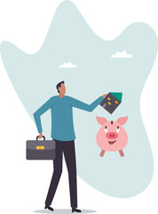 Saving for house, mortgage or housing loan, collect money for down payment .character for design.