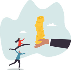 Employee bonus money, salary or income increase based on work performance or prize or gift to boost employee morale .character for design.