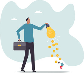 Idea to make money, financial innovation or business or investment ideas, earning or profit from creativity.character for design.