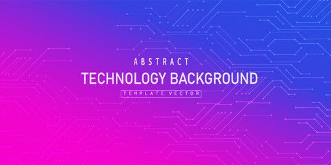 Digital technology banner pink blue background concept with technology line light effects, abstract tech, illustration vector for graphic design