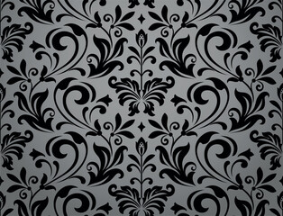 Wallpaper in the style of Baroque. Gray and black floral ornament. Seamless vector background. Graphic pattern for fabric, wallpaper, packaging. Ornate Damask flower illustration