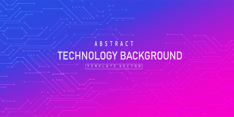 Digital technology banner pink blue background concept with technology line light effects, abstract tech, illustration vector for graphic design