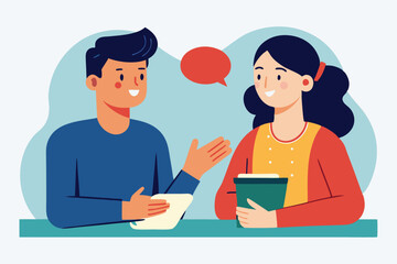 Fototapeta premium Engaging discussion between two individuals in a flat illustration showcasing effective communication and collaboration