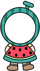 Obraz premium 여름 수박 가면을 쓴 어린이 수박모자를 쓴 어린이 수박얼굴합성도안 여름얼굴합성도안 인간수박 유치원 어린이집 여름환경구성 일러스트