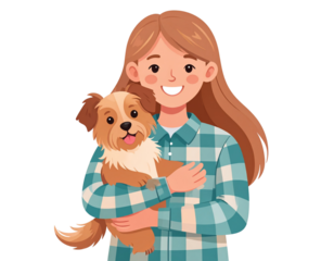  Vector Illustration of Girl in Plaid Shirt with Dog