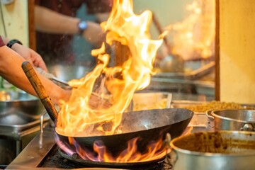 Pad Thai noodles is fried noodles cook in pan with big fire flame is hong kong style. Pad Thai...
