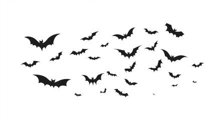 Fototapeta premium Black silhouette of bats isolated on transparent background. Halloween traditional design element.