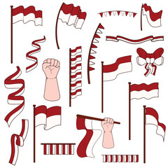 Indonesian Flag Festive Icons: Bunting, Banners, and Raised Fist Graphics